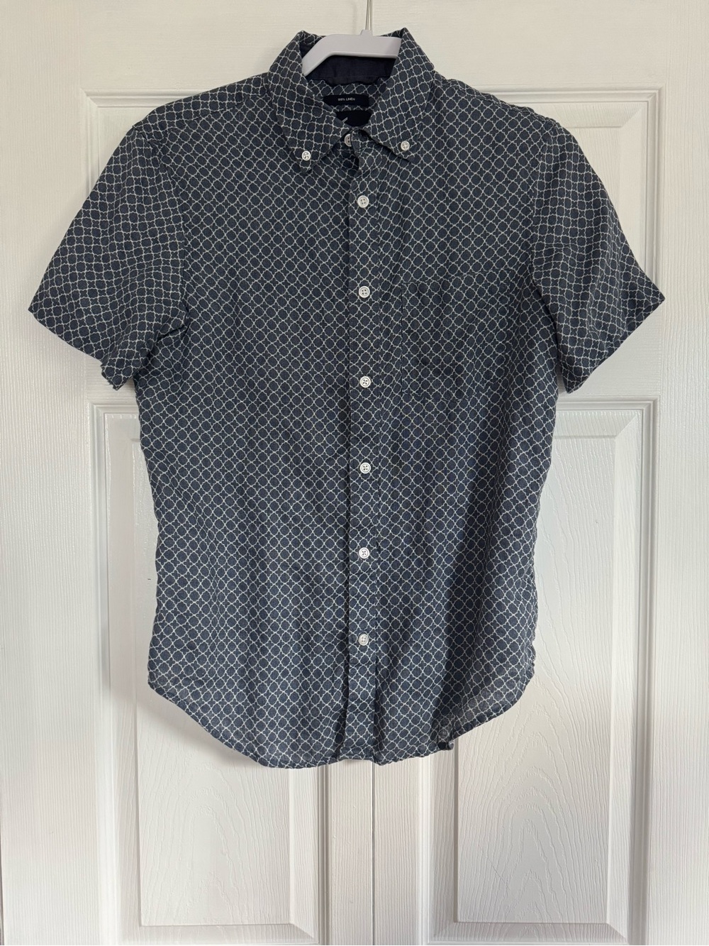 Daniel Hechter Navy Short-Sleeve Button-Down with White Geometric Print